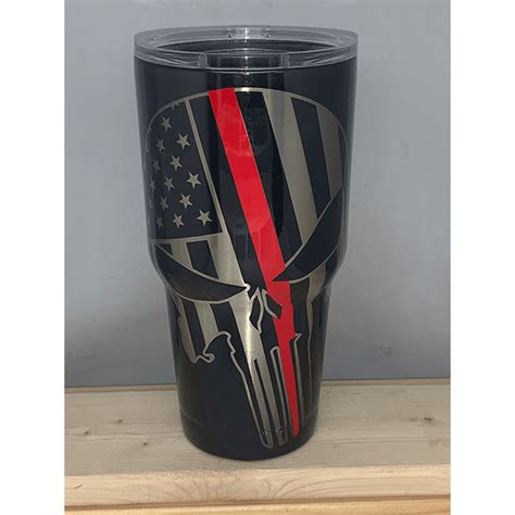 Personalized Red Line Punisher Skull Laser Engraved Fire Dept Yeti