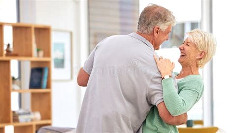 Home Love Or Senior Couple Hug In For Romance Care Or Bonding