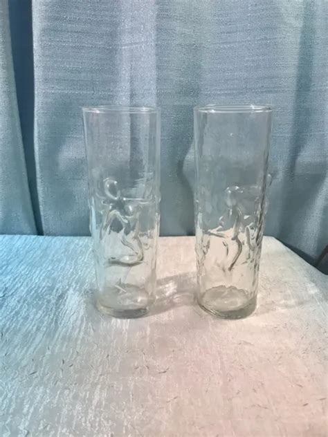 VINTAGE PAIR LIBBEY La Femme 3D Naked Nudes Tall Cooler Glass 7 Vase