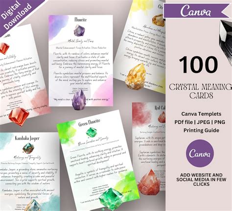 100 Editable Crystal Meaning Cards Printable Gemstone Meaning Cards Crystal Cards With Meaning