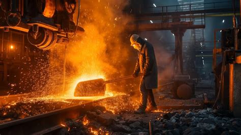 Retrato de un trabajador de una fábrica de acero Verter metal fundido