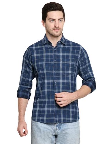 Checks Men Indigo Check Cotton Shirt Full Sleeves Party Wear At Rs