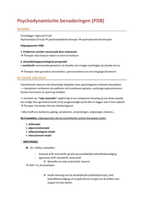 Psychologie Samenvatting Van Boek Slides Psychodynamische