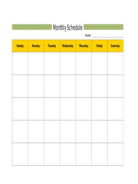 Free Monthly Schedule Template