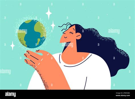 Woman Holding Planet Earth Stock Vector Images Alamy