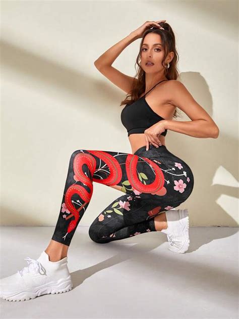 Floral Print Wideband Waist Sports Leggings Shein Usa