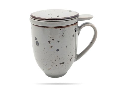 Kubek z pokrywką 400 ml zaparzacz Cottage Grey Alumina PORCELANA