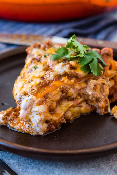 One Skillet Ground Beef Enchilada Casserole Recipe Oh Sweet Basil