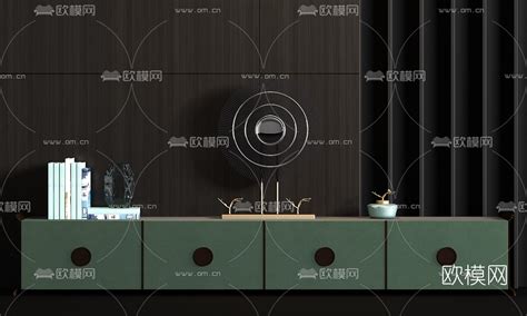 新中式皮革电视柜摆件组合3d模型 免费3dmax模型库 欧模网