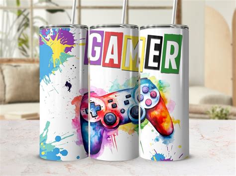 Video Gamer Sublimation Design 20oz Skinny Tumbler Digital Download