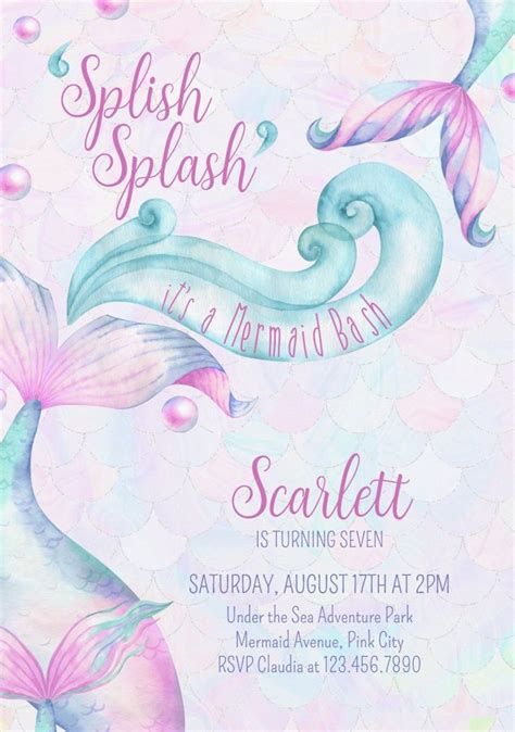 Splish Splash Mermaid Bash Girl Birthday Party Invitation Zazzle