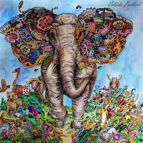 Kerby Rosanes Mechanical Elephant Animorphia Coloring Book Coloring