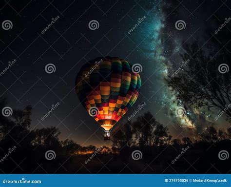 Colorful Hot Air Balloon in the Night Sky with Milky Way. Made with Generative AI Stock ...