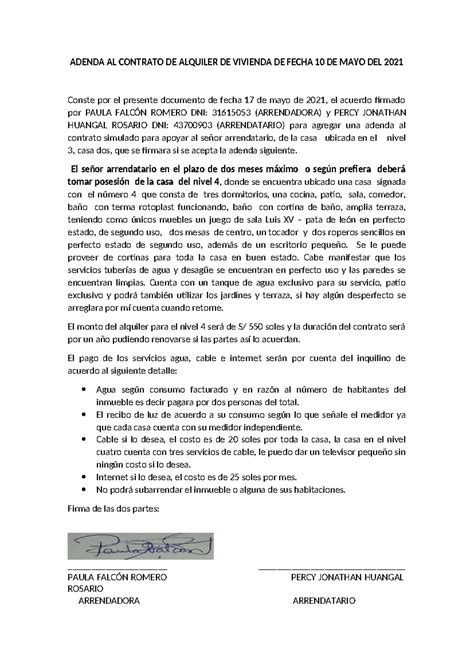 Adenda Firm AL Contrato DE Alquiler DE Vivienda ADENDA AL CONTRATO DE