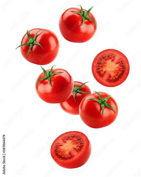 Falling Tomato Isolated On White Background Clipping Path Full Depth