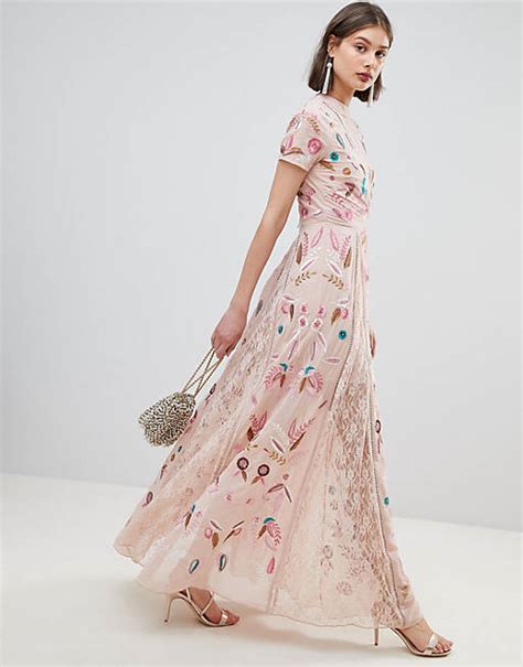 Frock And Frill Allover Embroidered Plunge Front Maxi Dress Asos