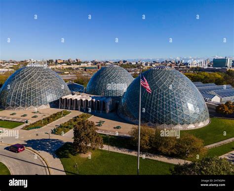 Aerial view of Mitchell Park Domes botanical garden; Milwaukee ...