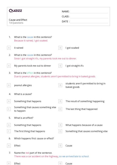50 Cause And Effect Worksheets For 6th Grade On Quizizz Free And Printable