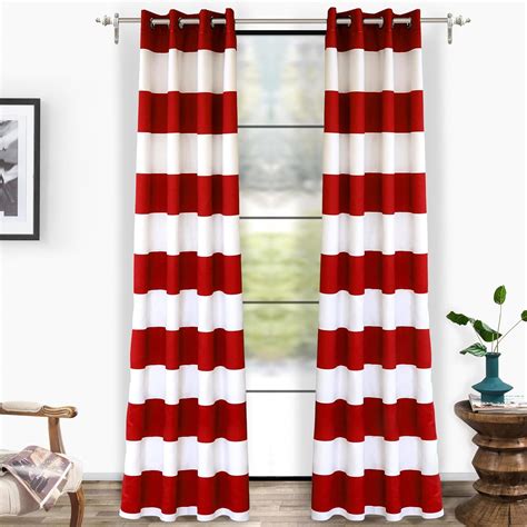 Red Stripe Room Darkening Window Curtains 108 Inch Long Striped Grommet ...