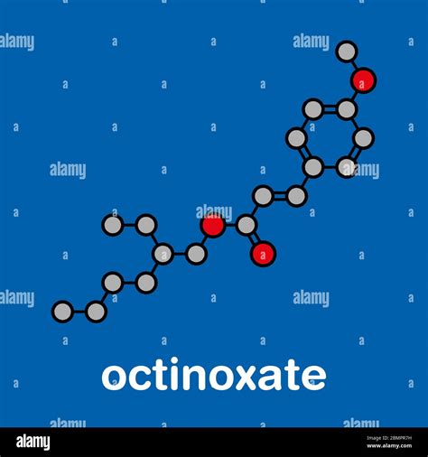 Octyl methoxycinnamate (octinoxate) sunscreen molecule. Stylized ...