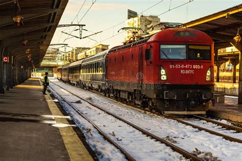 Train In Motion Or At Train Platform At Bucharest North Railway Station