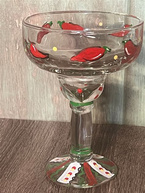 Pair Of Margarita Glasses Hand Painted Drink Glasses Chili Pepper Margarita Glass Fiesta