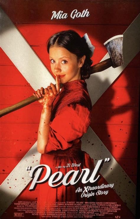 A Movie Poster For Pearl With A Woman Holding An Ax In Front Of Her Face