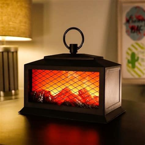 TRIROCKS Black Flameless Fireplace Lantern Led Flame Log Effect