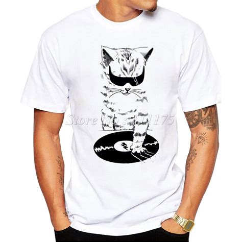 2019 dos homens engraçado dj música gato design t camisa masculina moda