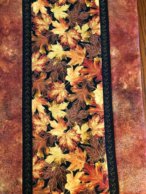 Fall Leaves Table Runner Autumn Fall Leaves Gold Brown Etsy Leaf