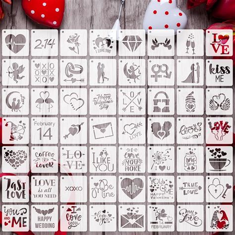 Augshy Valentines Day Stencils 56 Pack Reusable Plastic