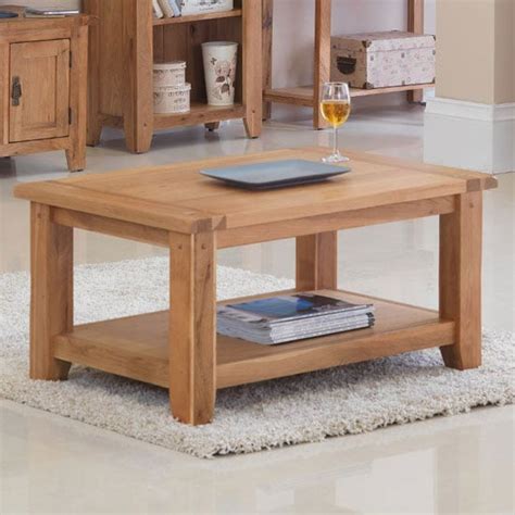 Velum Wooden Coffee Table In Chunky Solid Oak With Shelf Furniture In Fashion