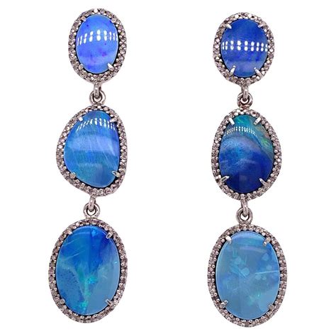 Lilly Fitzgerald Handcarved Opal Sphere Diamond Gold Drop Earrings At