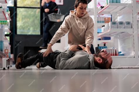 Premium Photo Woman Helping Man Having Foaming At Mouth And