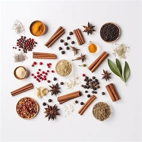 Premium Ai Image Assortment Of Culinary Spices And Herbs On A White