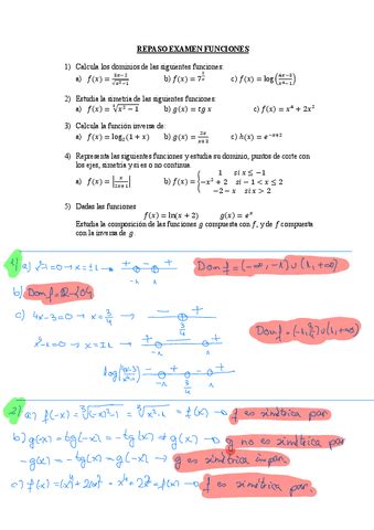 Repaso Examen Funciones Soluciones Pdf