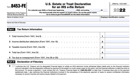 Irs Form 8453 Fe Estatetrust Declaration For Irs E File Return