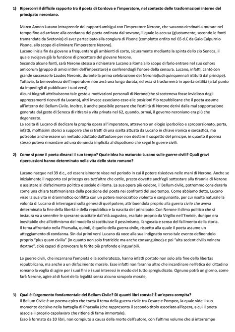 Questionario Con Riassunto Di Letteratura Latina Quinto Anno Liceo