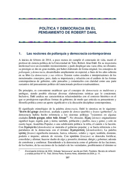 Política Y Democracia En El Pensamiento De Robert Dahl Blithz Lozada