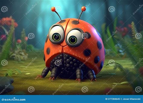 A Cute Adorable Ladybug Character Stands In Nature In The Style Of