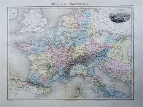 Charlemagne Empire Original Antique Map Nouvel Atlas Illustre