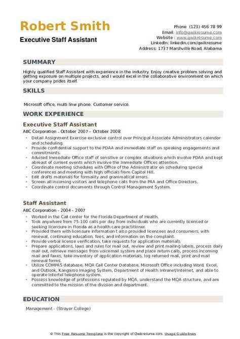 Staff Assistant Resume Samples Qwikresume