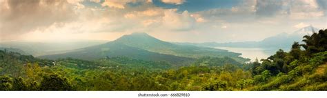 Active Indonesian Volcano Batur Tropical Island Stock Photo 666763210