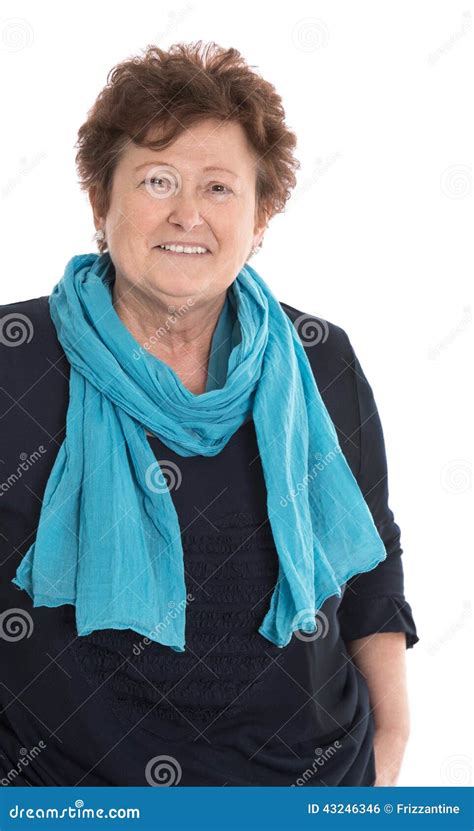 Portrait Of A Satisfied Smiling Older Woman Isolated Over White Stock