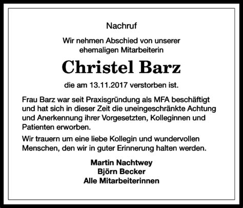 Traueranzeigen Von Christel Barz Harztrauer De