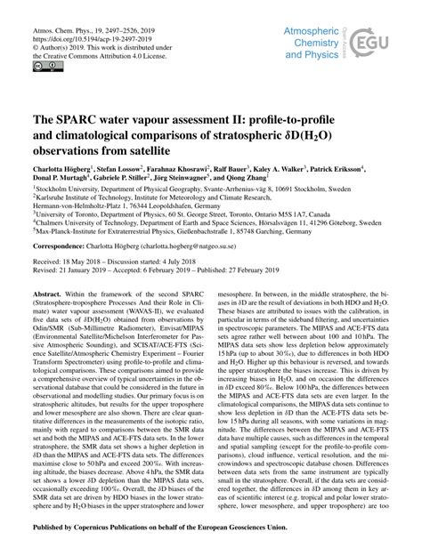 Pdf The Sparc Water Vapour Assessment Ii Profile To Profile And