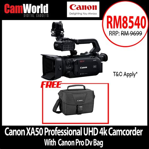 Canon Xa50 Professional Uhd 4k Camcorder With Canon Pro Dv Bag Canon M Sia Warranty Shopee