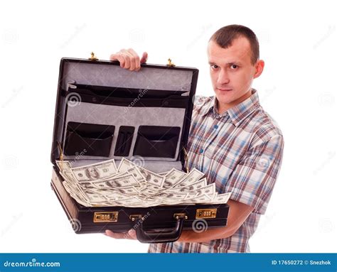 Man With Suitcase Full Of Money Stock Photo Image Of Secret Hair