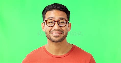 Face Nerd And Asian Man With Glasses Green Screen And Confident Guy