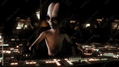 D Cgi Vfx Animation Of A Classic Roswell Style Grey Alien Sitting At